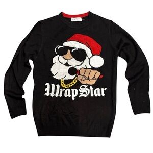 H&M Black 'Wrap Star' Santa Sweater Christmas holiday ugly youth 12-14